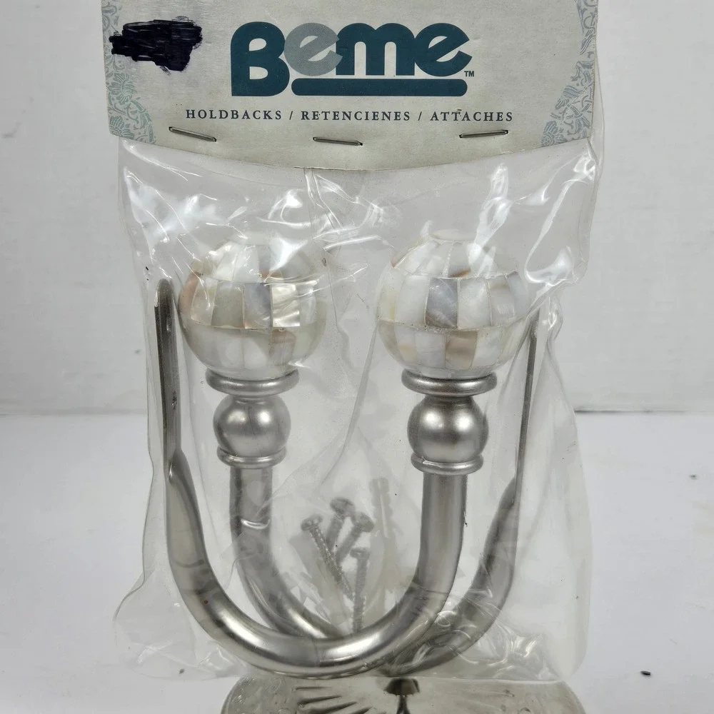 Beme Select Pearl Ball Brushed Steel Curtain Holdbacks Pair VTG 2002 NOS HFPLBS